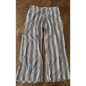 Just Living Linen Blend Wide Leg Pants Sz Large Blue White Striped Coastal Pant